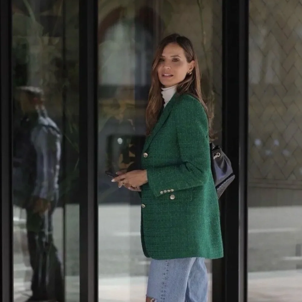 ZARA BUTTON TEXTURED WEAVE BLAZER - Picture 14 of 16